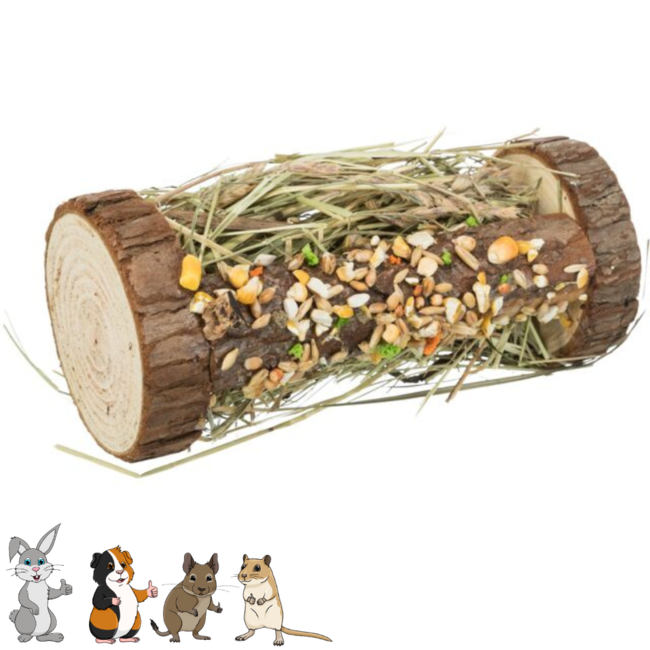 Tower with mountain hay and seeds - Snack for rabbits and rodents - 13 × 17 × 13 cm - 110 grams - Chew wood
