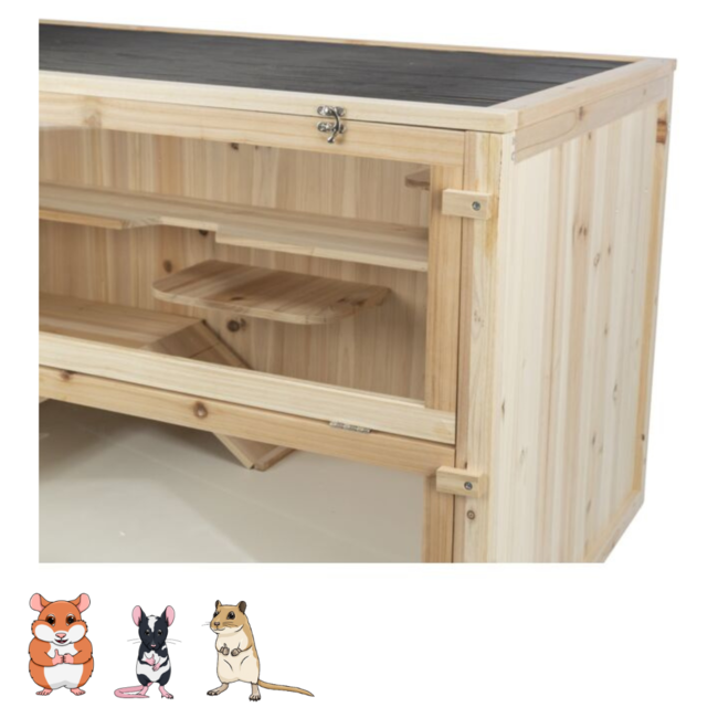 Spacious rodent enclosure with plexiglass - Cage for Syrian hamsters and gerbils - 115 x 60 x 60 cm - Wood