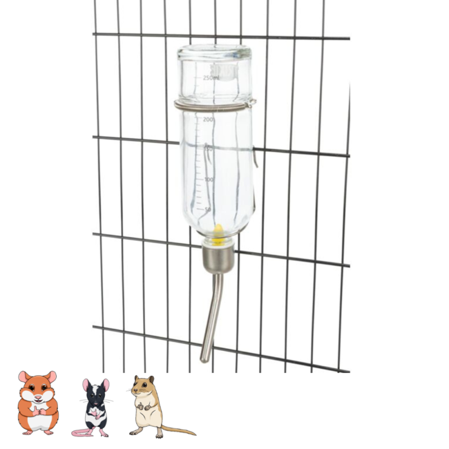 Glazen waterfles voor knaagdieren met beugel - Glas - 125 ml