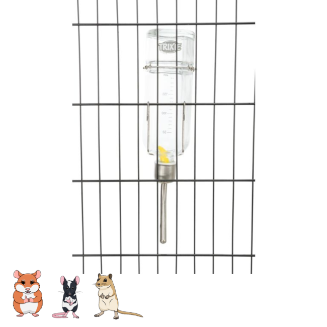 Glass water bottle for rodents with bracket - Glass - 125 ml