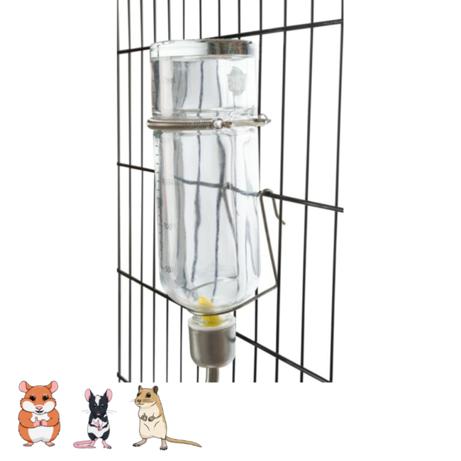 Glazen waterfles voor knaagdieren met beugel - Glas - 125 ml