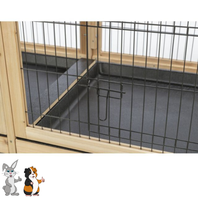 Large wooden hutch on wheels - Enclosure for rabbits and guinea pigs - For indoor use - 150 x 50 x 60 cm - Wood