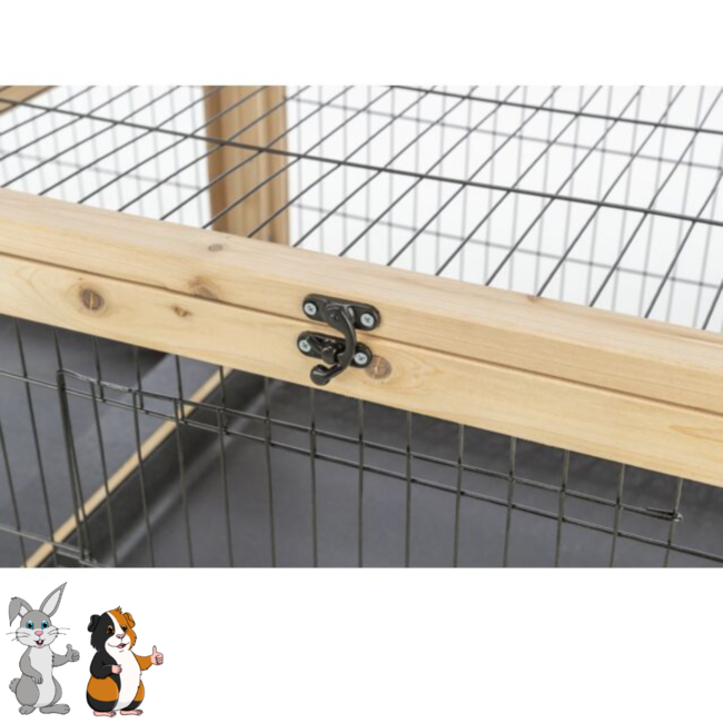 Large wooden hutch on wheels - Enclosure for rabbits and guinea pigs - For indoor use - 150 x 50 x 60 cm - Wood