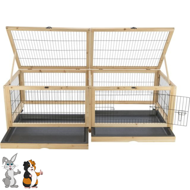 Groot houten hok op wieltjes - Verblijf voor konijnen en cavia's - Voor binnen - 150 x 50 x 60 cm - Hout