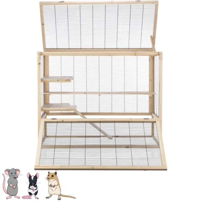 Spacious rodent enclosure with multiple platforms - Cage for mice and rats - 100 x 80 x 50 cm - Wood