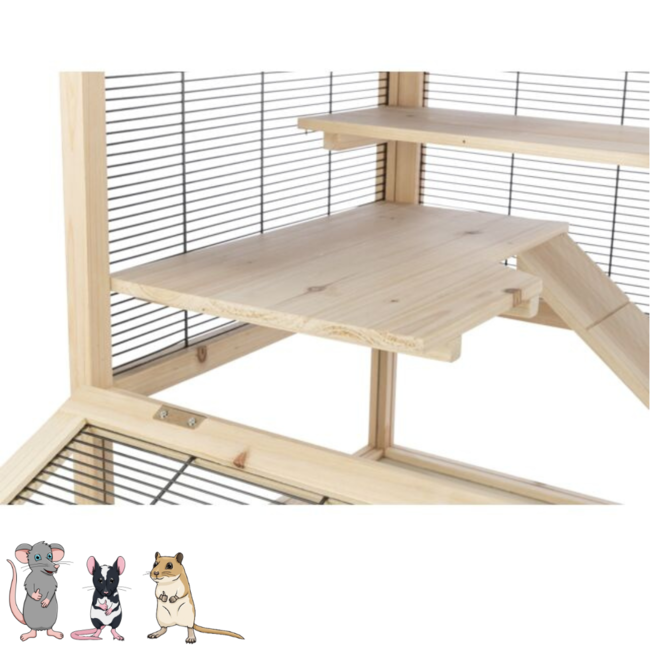 Ruim knaagdierenverblijf met meerdere plateau's - Hok voor muizen en ratten - 100 x 80 x 50 cm - Hout