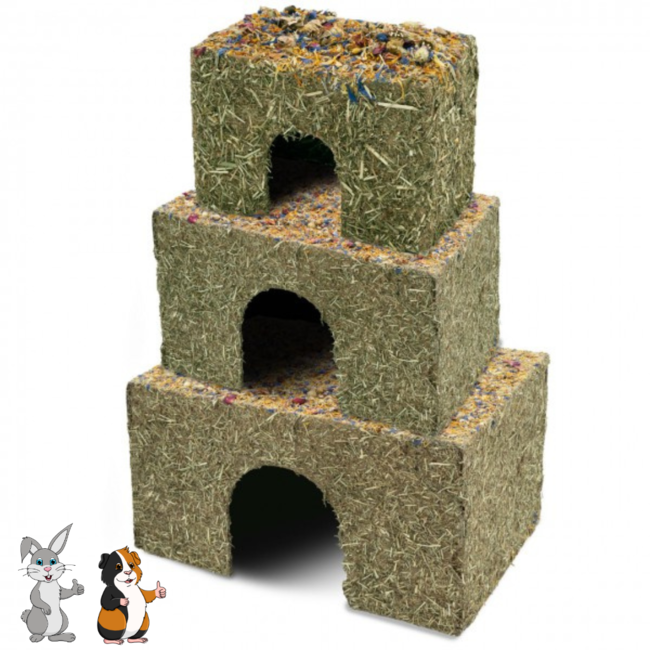JR Farm Hooihuis met bloemen - Snack voor konijnen en cavia's - 37 x 24 x 21 cm