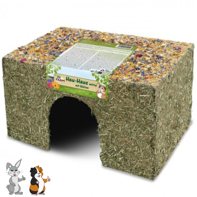 JR Farm Hooihuis met bloemen - Snack voor konijnen en cavia's - 37 x 24 x 21 cm