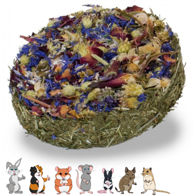JR Farm Hay and Flower Cake - Snack for Rabbits and Rodents - 75 grams