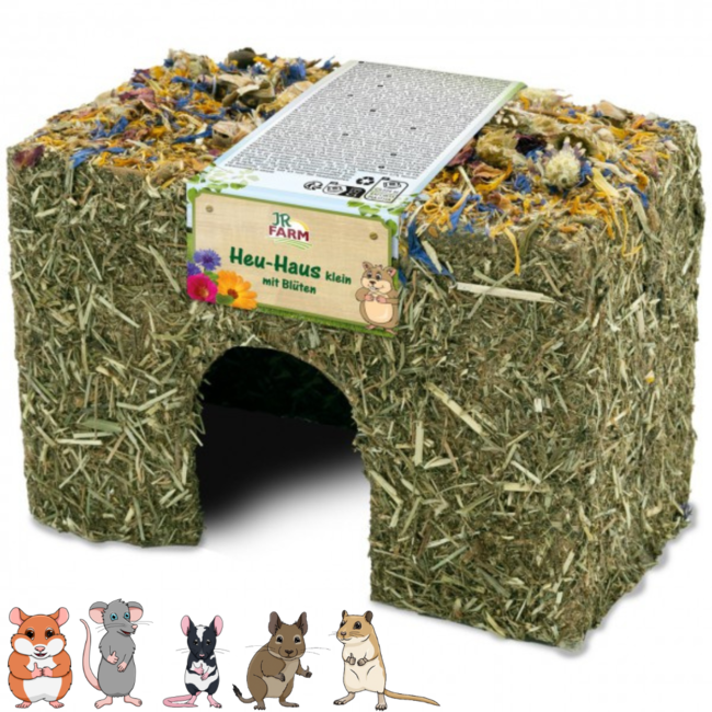 JR Farm Hooihuis met bloemen - Snack voor knaagdieren - 15 x 9 x 10 cm