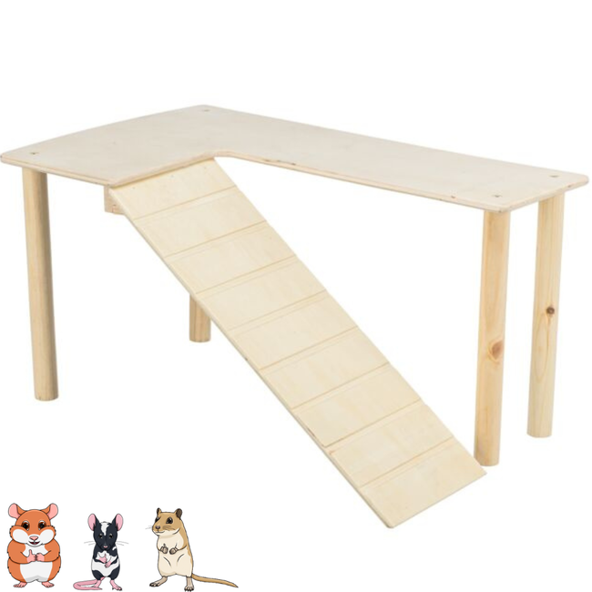 Platform met trap - Renbaan voor in je knaagdierverblijf - 47 × 25 × 30 cm - Hout