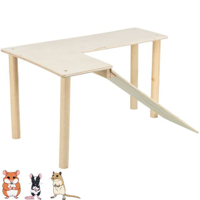 Platform met trap - Renbaan voor in je knaagdierverblijf - 47 × 25 × 30 cm - Hout