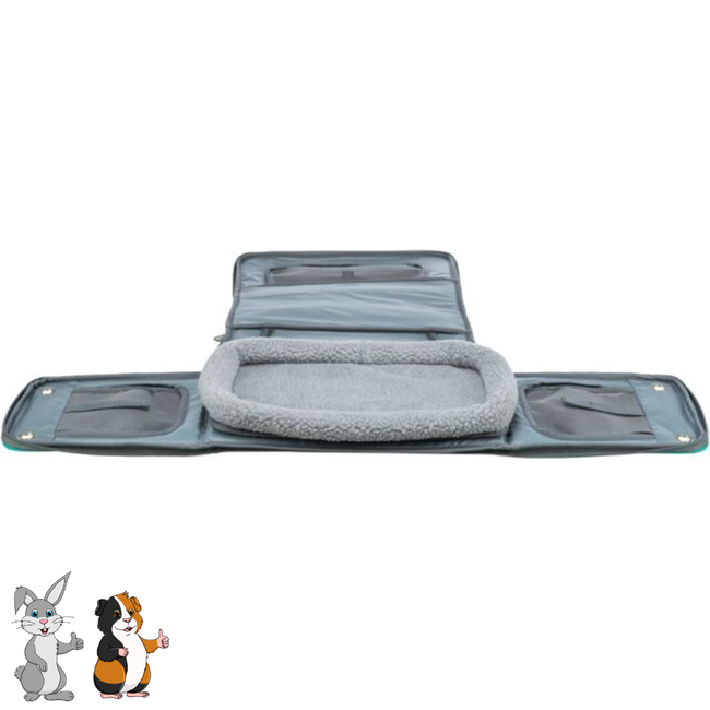 Vicky Carrier Bag - Sturdy bag for transporting rabbits and guinea pigs - 40 × 27 × 28 cm - Grey / Blue