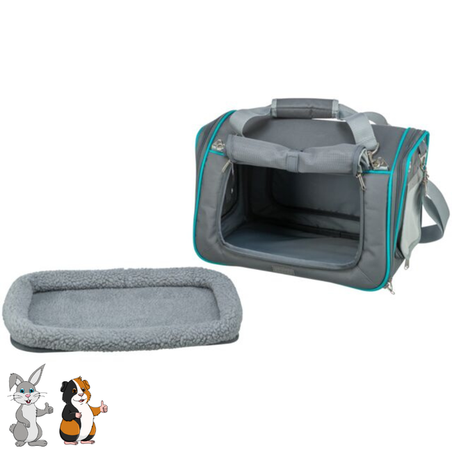 Vervoerstas Vicky - Stevige tas om konijnen en cavia's in te vervoeren - 40 × 27 × 28 cm - Grijs / Blauw