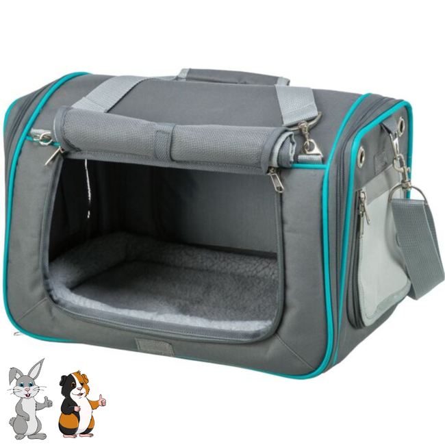 Vicky Carrier Bag - Sturdy bag for transporting rabbits and guinea pigs - 40 × 27 × 28 cm - Grey / Blue