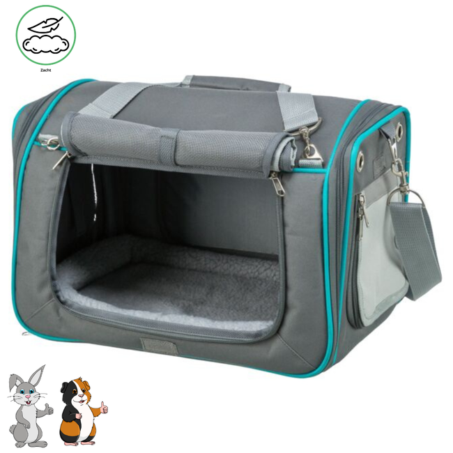 Vervoerstas Vicky - Stevige tas om konijnen en cavia's in te vervoeren - 40 × 27 × 28 cm - Grijs / Blauw