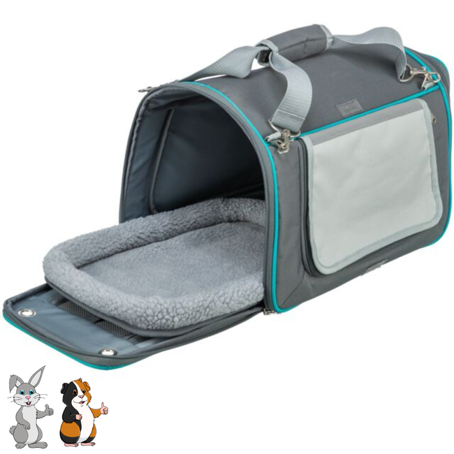 Vervoerstas Vicky - Stevige tas om konijnen en cavia's in te vervoeren - 40 × 27 × 28 cm - Grijs / Blauw