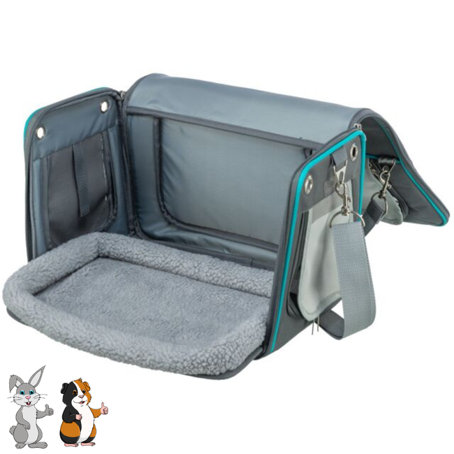 Vervoerstas Vicky - Stevige tas om konijnen en cavia's in te vervoeren - 40 × 27 × 28 cm - Grijs / Blauw