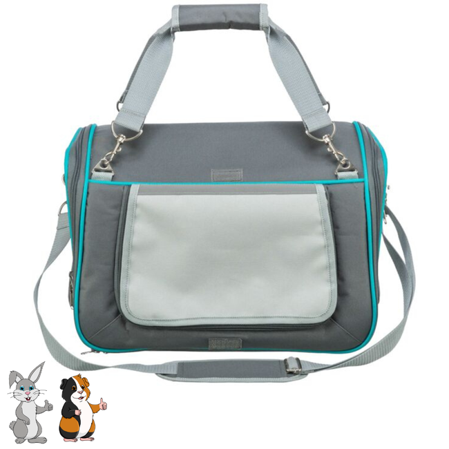 Vicky Carrier Bag - Sturdy bag for transporting rabbits and guinea pigs - 40 × 27 × 28 cm - Grey / Blue