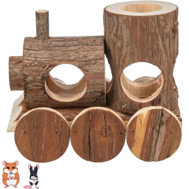 Trein Levin - Huisje voor knaagdieren - 17 × 14 × 12 cm - Schorshout