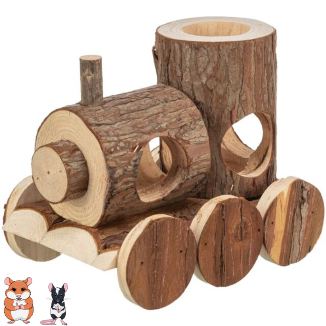 Trein Levin - Huisje voor knaagdieren - 17 × 14 × 12 cm - Schorshout