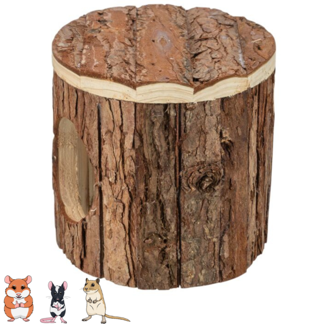Mette House - House for Rodents - 18 × 12 × 12 cm - Bark Wood