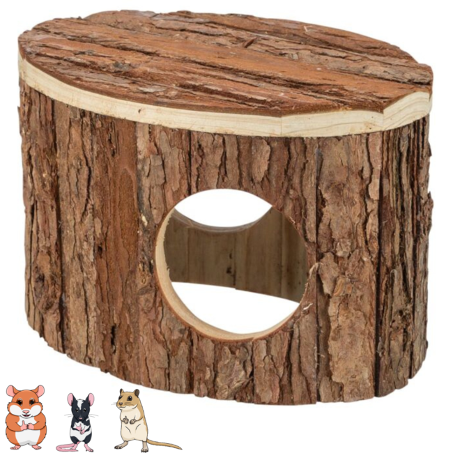 Mette House - House for Rodents - 18 × 12 × 12 cm - Bark Wood