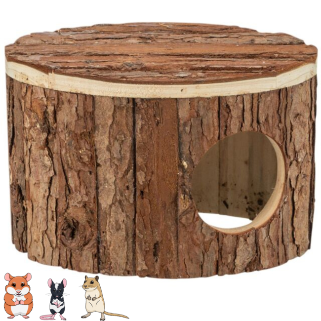 Mette House - House for Rodents - 18 × 12 × 12 cm - Bark Wood