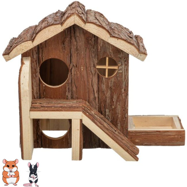 Henna House - House for Rodents - 27 × 21 × 15 cm - Bark Wood