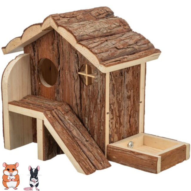 Henna House - House for Rodents - 27 × 21 × 15 cm - Bark Wood
