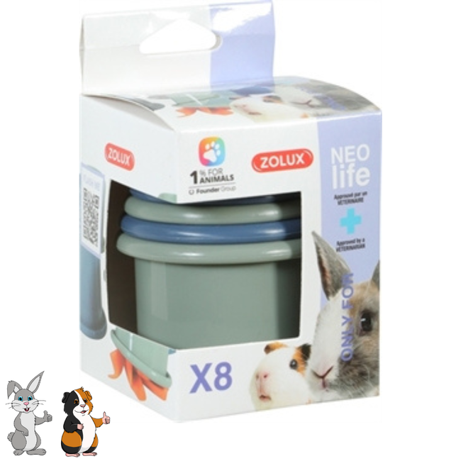Zolux neolife snack verstop bekertjes set - Verrijkingsspeelgoed voor konijnen en cavia's - 8 stuks - Blauw / Groen