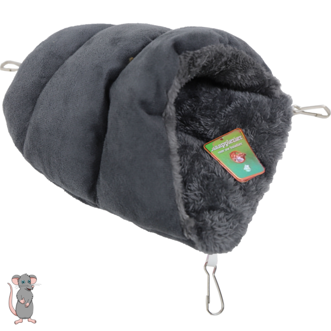 Pluche slaapzak voor ratten en fretten - Slaapzak om op te hangen van pluche - 25 cm - Grijs