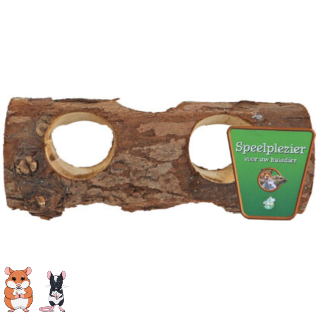 Tunnel met gaten voor hamsters en muizen - 15 x 5 cm - Schorshout