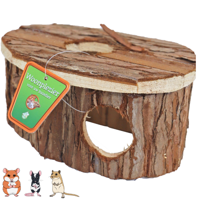 Oval Rodent House for Small Rodents - 17 cm - Bark Wood
