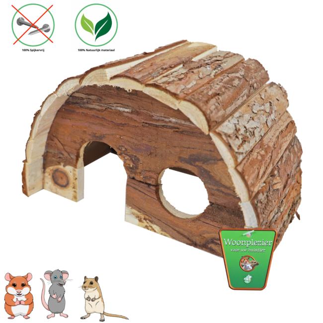 Halfrond knaagdierhuis voor goudhamsters, ratten en gerbils - 25 cm - Schorshout