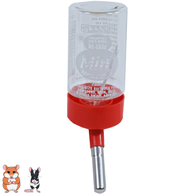 Classic waterfles voor knaagdieren - Plastic - 75 ml - Klein formaat voor hamsters en muizen - Makkelijk te vullen