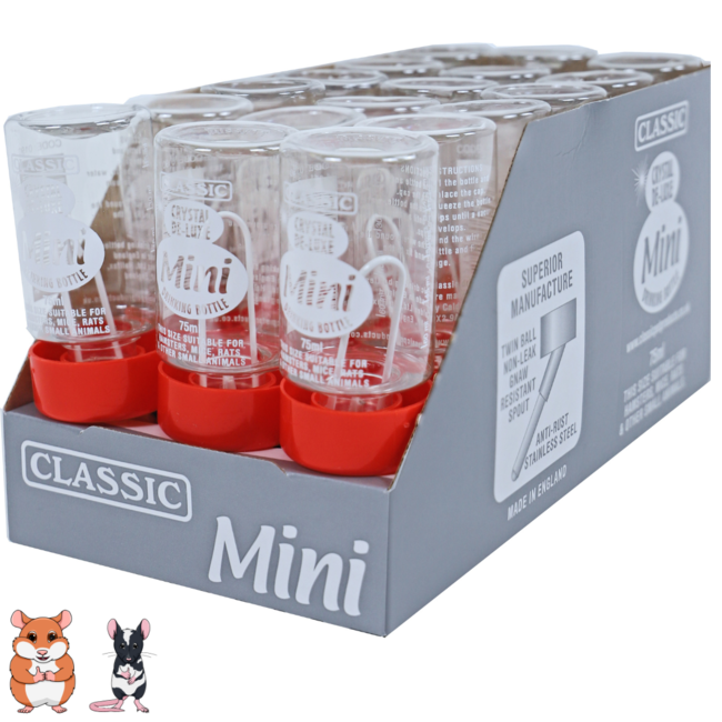 Classic waterfles voor knaagdieren - Plastic - 75 ml - Klein formaat voor hamsters en muizen - Makkelijk te vullen