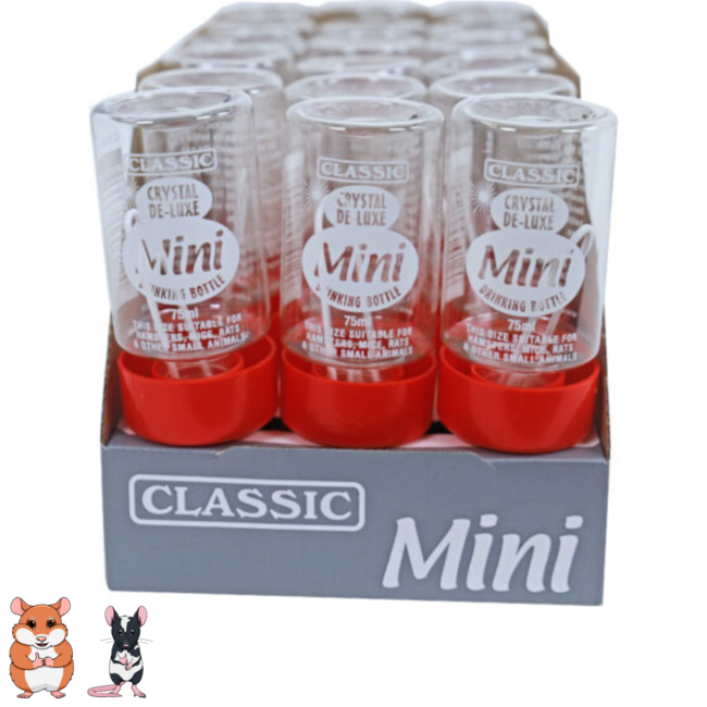 Classic waterfles voor knaagdieren - Plastic - 75 ml - Klein formaat voor hamsters en muizen - Makkelijk te vullen