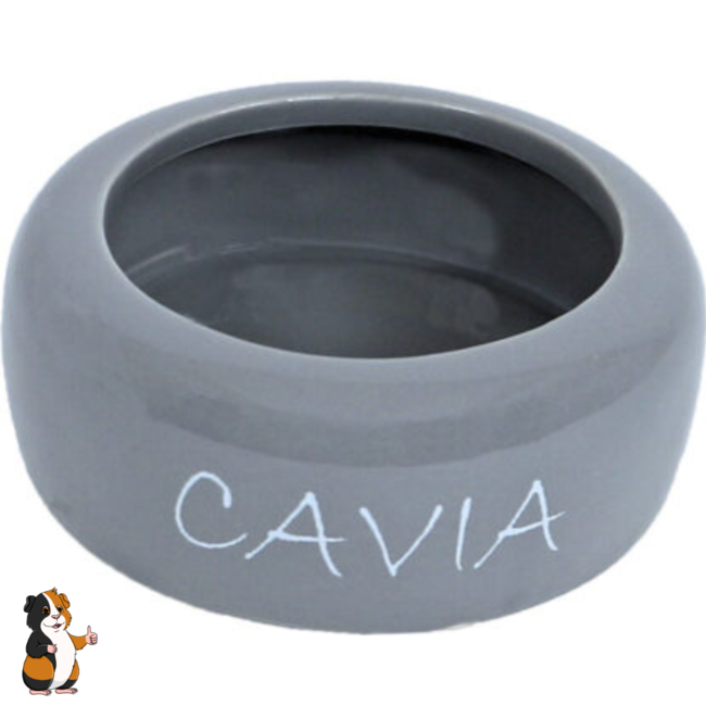 Keramische voerbak met tekst 'cavia' erop - 10 cm - Grijs