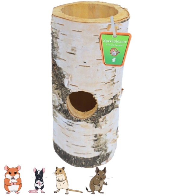 Berkenrol 20 cm - Tunnel voor knaagdieren - 1 gaats - Berkenhout