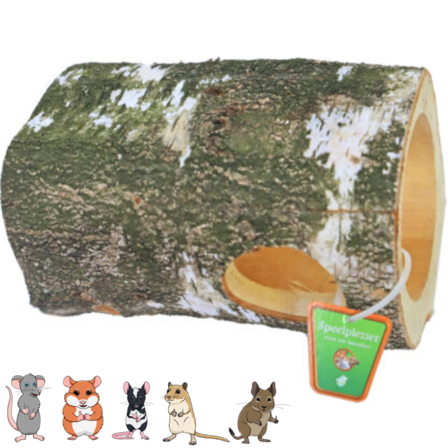 Birch log 23 cm - Tunnel for rodents - 2-hole - Birch wood