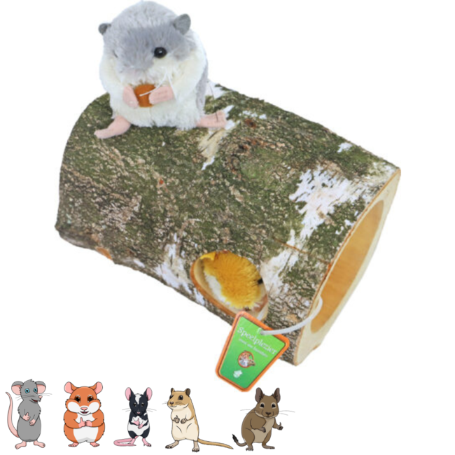 Birch log 23 cm - Tunnel for rodents - 2-hole - Birch wood
