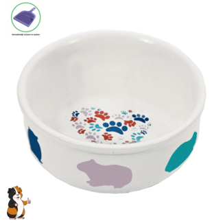Bean Guinea Pig Feeding Bowl Stone White with Pastel Print, 11 cm