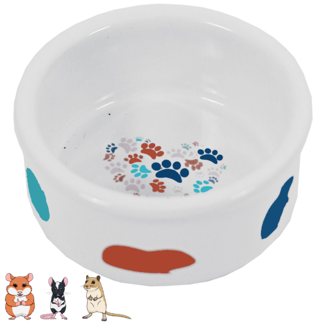 Boon hamster eetbak steen wit met pastel print, 7 cm