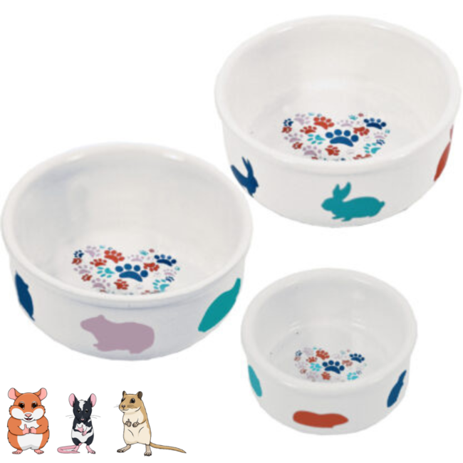 Boon Hamster Feeding Bowl, Stone White with Pastel Print, 7 cm
