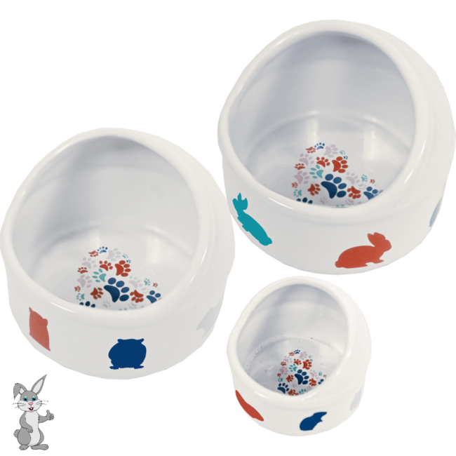 Bean Hamster Feeding Bowl Anti-Spill Stone White with Pastel Print, 7 cm