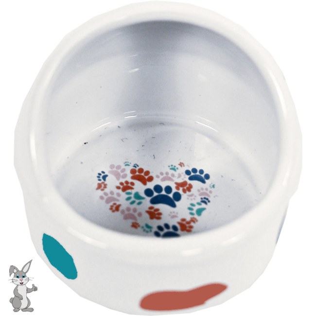 Bean Hamster Feeding Bowl Anti-Spill Stone White with Pastel Print, 7 cm