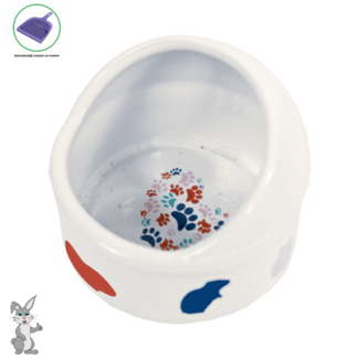 Bean Hamster Feeding Bowl Anti-Spill Stone White with Pastel Print, 7 cm