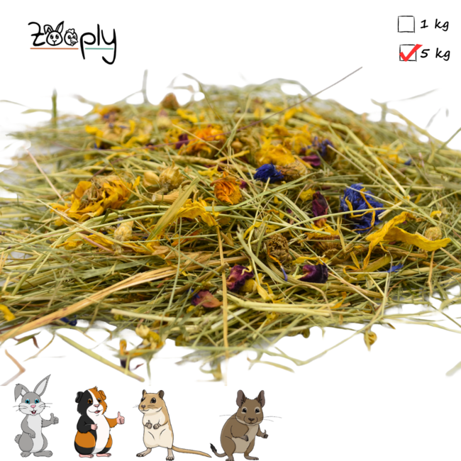Zooply Herb Hay with different flowers - Hay fresh from the field - Easily packaged - 5 kg