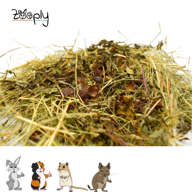 Zooply Herb Hay with Rosehip and Mint - Hay fresh from the field - Easily packaged - 1 kg